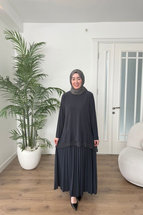 ŞİFON DETAYLI SANDY ETEK TAKIM 4210 ANTRASİT