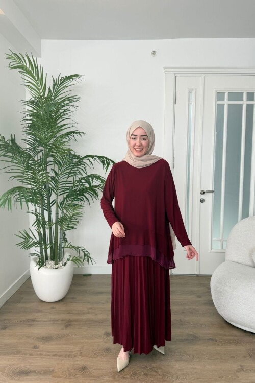 ŞİFON DETAYLI SANDY ETEK TAKIM 4210 BORDO