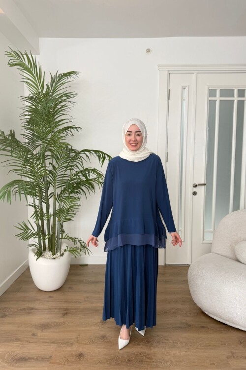 ŞİFON DETAYLI SANDY ETEK TAKIM 4210 İNDİGO