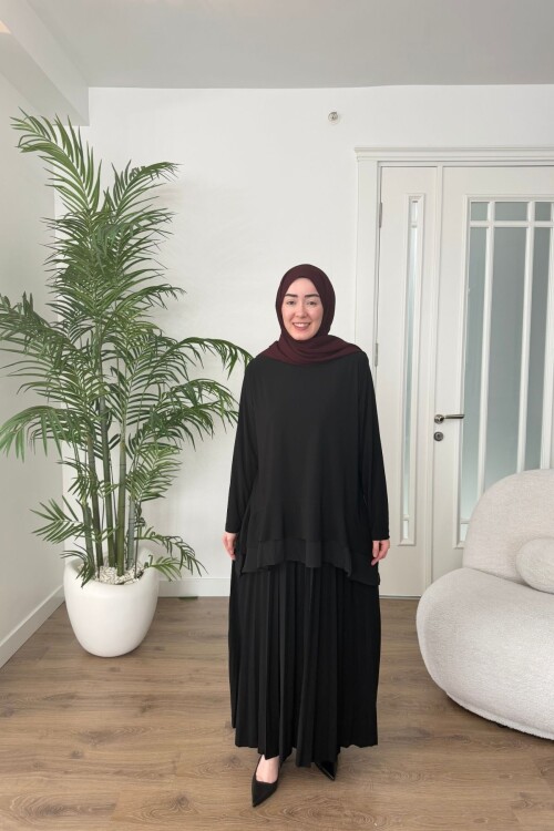 ŞİFON DETAYLI SANDY ETEK TAKIM 4210 SİYAH