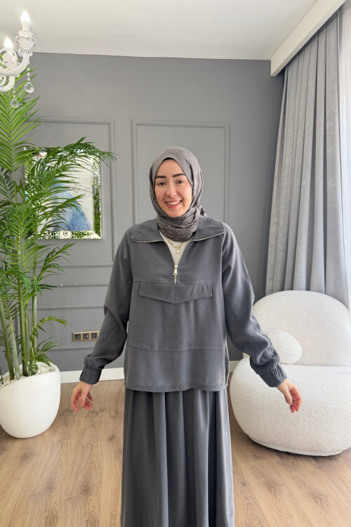 TENSEL KUMAŞ CEP DETAYLI ETEK TAKIM 2006 ANTRASİT