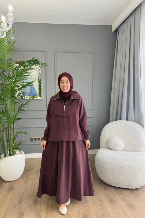 TENSEL KUMAŞ CEP DETAYLI ETEK TAKIM 2006 BORDO