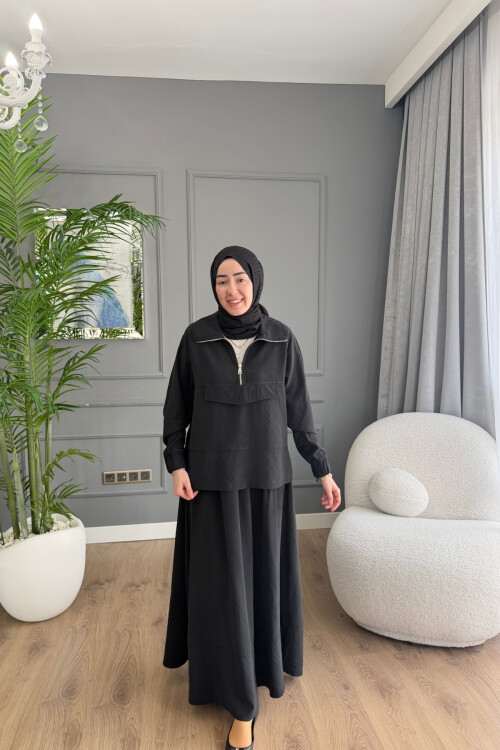 TENSEL KUMAŞ CEP DETAYLI ETEK TAKIM 2006 SİYAH