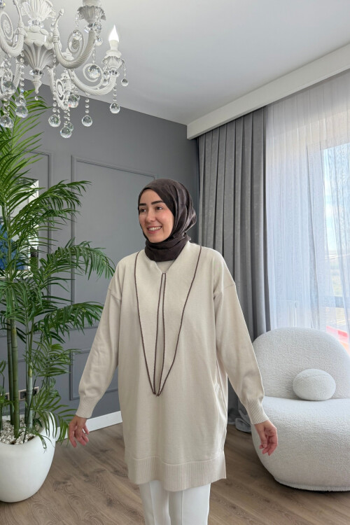 V YAKA PREMİUM TRİKO TUNİK 6139 BEJ