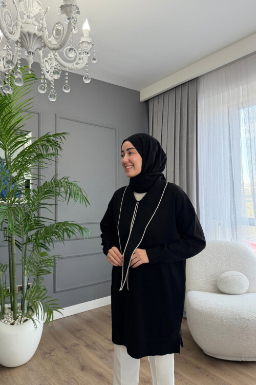V YAKA PREMİUM TRİKO TUNİK 6139 SİYAH
