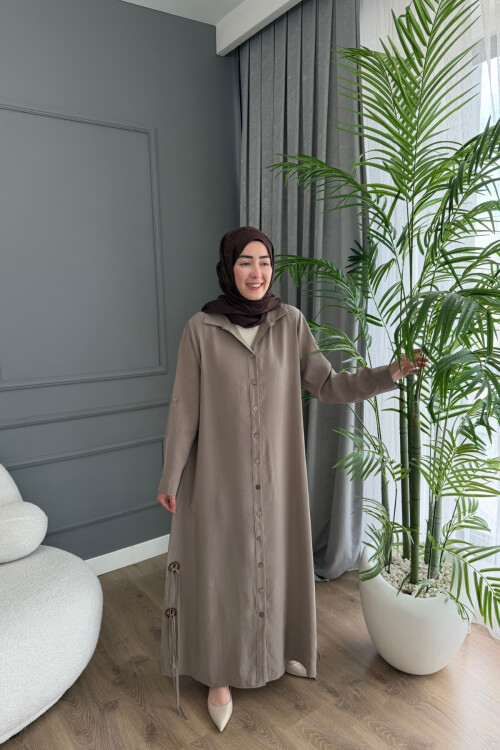 YANLARI BAĞCIKLI MODAL KUMAŞ ELBİSE 1518 TAŞ