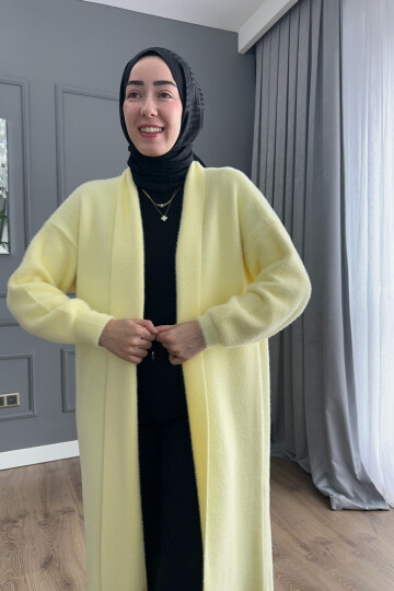 Angora Kumaş Uzun Hırka Sarı 4142