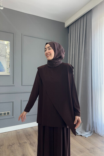 ASİMETRİK ETEK PANTALON SANDY TAKIM 4214 KAHVE