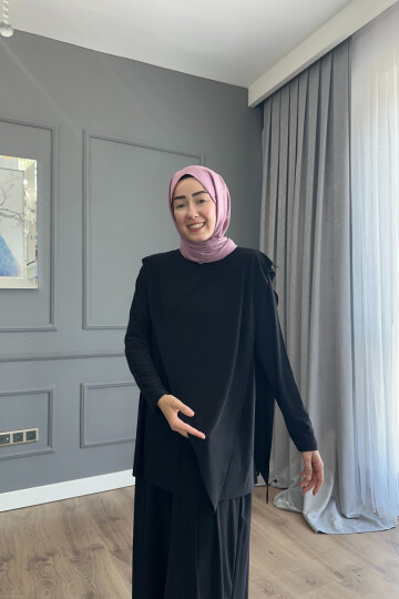 ASİMETRİK ETEK PANTALON SANDY TAKIM 4214 SİYAH