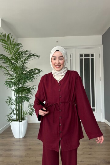 BELDEN BAĞLAMALI KETEN TAKIM 2086 BORDO