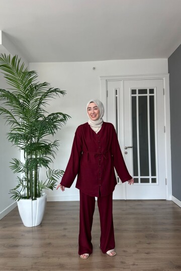 BELDEN BAĞLAMALI KETEN TAKIM 2086 BORDO