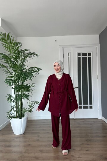 BELDEN BAĞLAMALI KETEN TAKIM 2086 BORDO