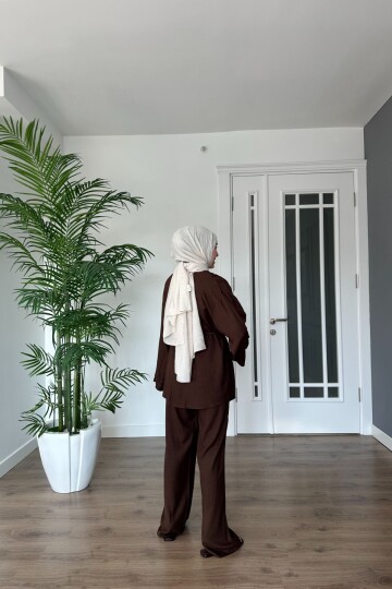 BELDEN BAĞLAMALI KETEN TAKIM 2086 KAHVE