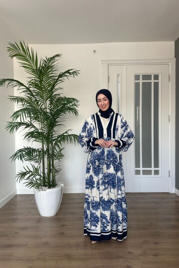 ÇAM MODEL MANGO KUMAŞ ELBİSE LACİVERT
