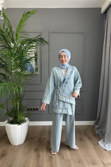 ÇAPRAZ BAĞLAMALI KOT TAKIM 3041 AÇIK MAVİ