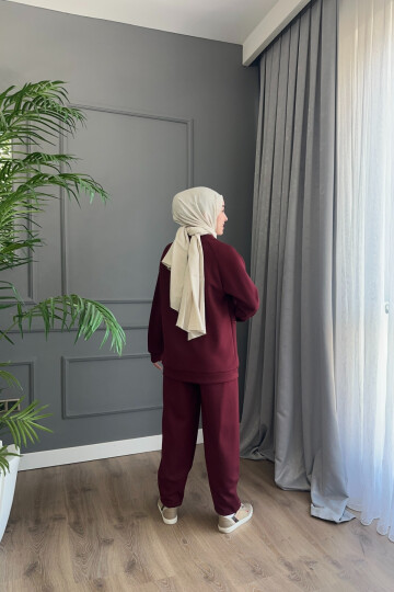 ÇİÇEK BASKILI OYSHO TAKIM BORDO