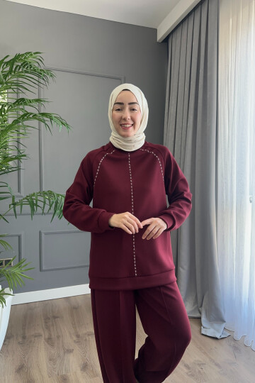 ÇİÇEK BASKILI OYSHO TAKIM BORDO