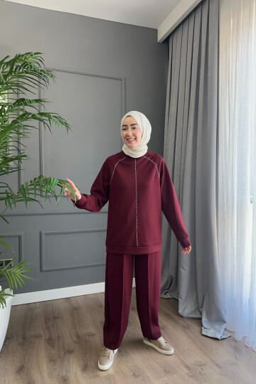 ÇİÇEK BASKILI OYSHO TAKIM BORDO