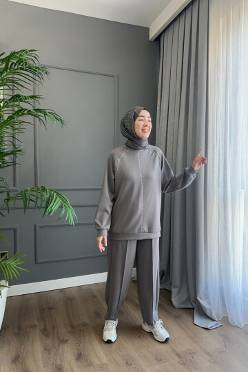 ÇİÇEK BASKILI OYSHO TAKIM GRİ