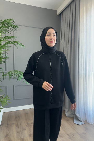 ÇİÇEK BASKILI OYSHO TAKIM SİYAH