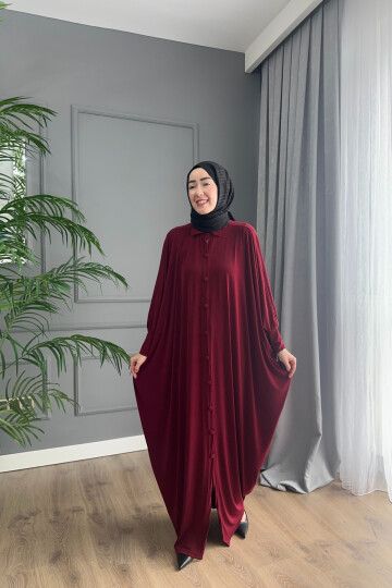 DÜĞMELİ FERACE ELBİSE 1723 BORDO