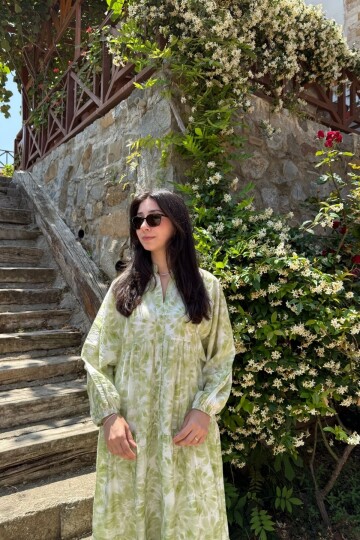 EYLÜL MODEL MANGO KUMAŞ ELBİSE YEŞİL