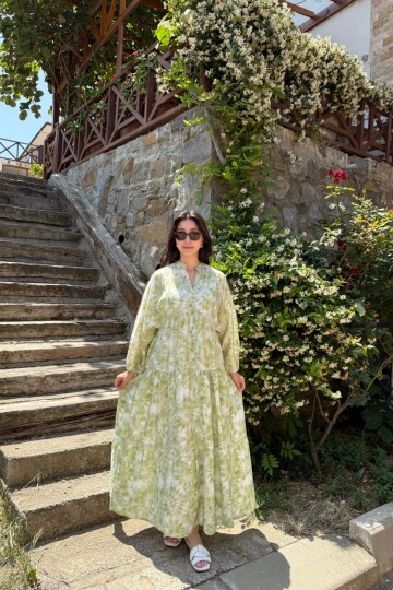 EYLÜL MODEL MANGO KUMAŞ ELBİSE YEŞİL