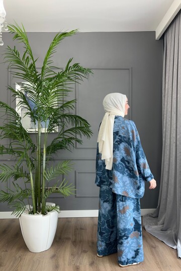 KAMUFLAJ DESEN MANGO KUMAŞ TAKIM MAVİ
