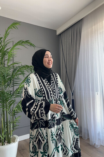 PALMİYE MODEL VİSKON ELBİSE SİYAH