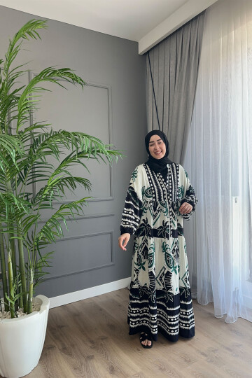 PALMİYE MODEL VİSKON ELBİSE SİYAH