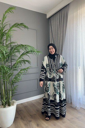 PALMİYE MODEL VİSKON ELBİSE SİYAH