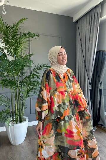 NİLÜFER MODEL MANGO KUMAŞ ELBİSE TURUNCU