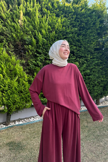 SAFİR MODEL ETEK PANTALON OYSHO TAKIM BORDO