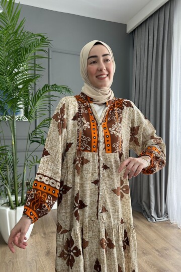 STELLA MODEL VİSCON ELBİSE TURUNCU