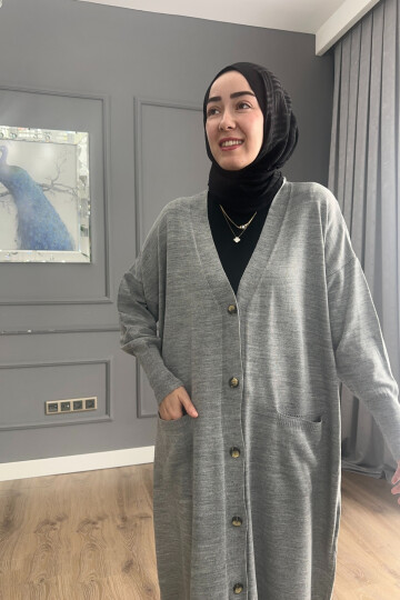 TRİKO DÜĞMELİ HIRKA 3365 GRİ