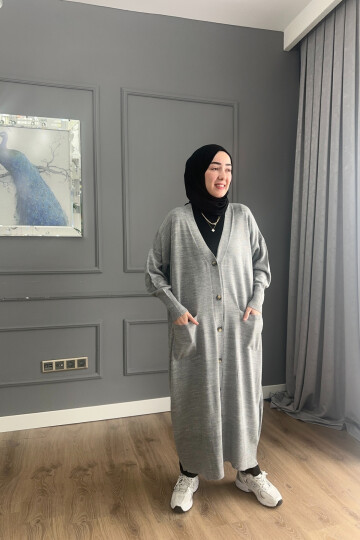 TRİKO DÜĞMELİ HIRKA 3365 GRİ
