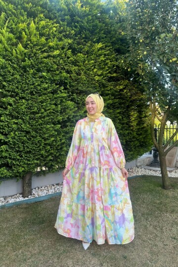 ZAMBAK MODEL MANGO KUMAŞ ELBİSE