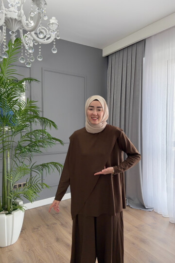 ASİMETRİK MODEL OYSHO TAKIM 4405 KAHVE