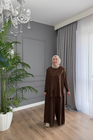 ASİMETRİK MODEL OYSHO TAKIM 4405 KAHVE