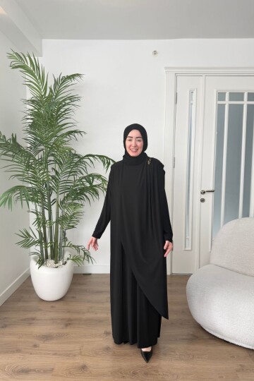 BROŞ DETAYLI SANDY ELBİSE 1513 SİYAH