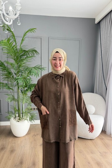 CEBİ DANTELLİ PREMİUM TENSEL  TAKIM 7521 KAHVE