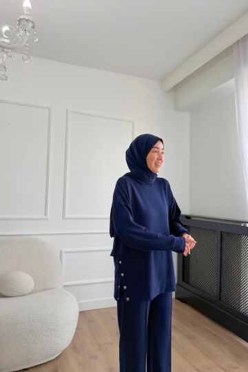 Çıtlı Oysho Kumaş İkili Takım 2004 LACİVERT