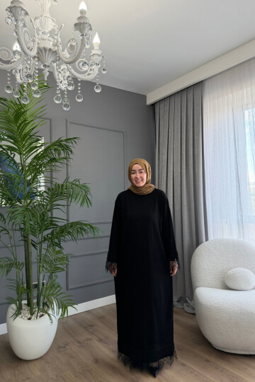 DANTEL DETAYLI PREMİUM TRİKO ELBİSE 6123 SİYAH