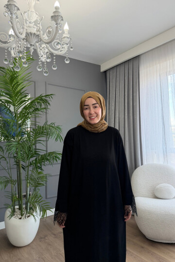 DANTEL DETAYLI PREMİUM TRİKO ELBİSE 6123 SİYAH
