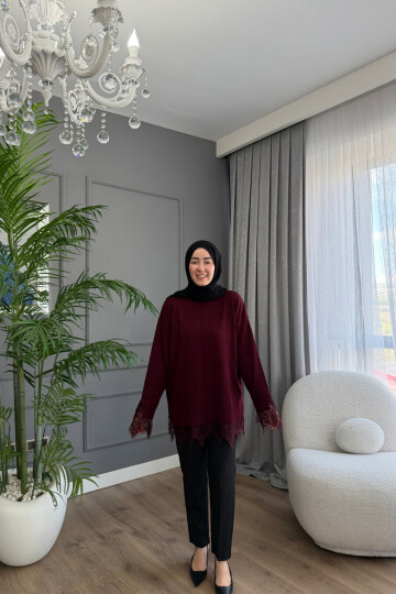 DANTEL DETAYLI TRİKO TUNİK 6122 BORDO