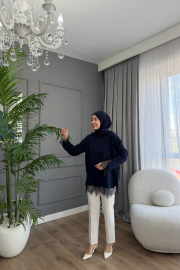 DANTEL DETAYLI TRİKO TUNİK 6122 LACİVERT