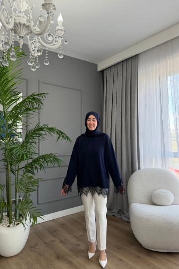 DANTEL DETAYLI TRİKO TUNİK 6122 LACİVERT