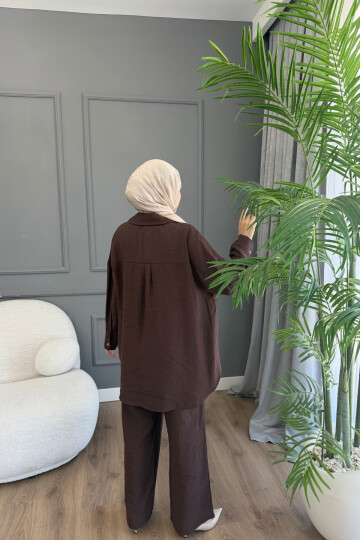 KLASİK GÖMLEKLİ MODAL KUMAŞ TAKIM 4302 KAHVE