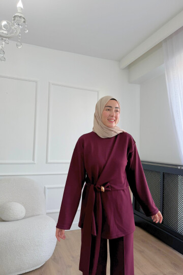 Kuaklı Oysho Kumaş İkili Takım 2018 BORDO