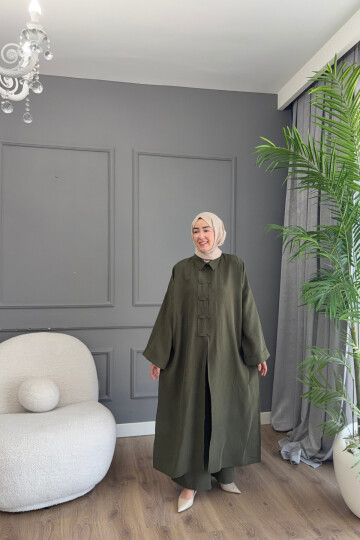 KURBAĞA DÜĞME DETAYLI PREMİUM MODAL TAKIM 6605 HAKİ